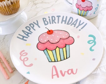 Pink Birthday Plate - Personalized First Birthday Gift - Pink Cupcake Plate - Birthday Girl - Personalized Birthday Plate 1st Birthday