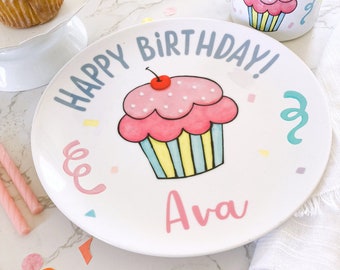 Pink Birthday Plate - Personalized First Birthday Gift - Pink Cupcake Plate - Birthday Girl - Personalized Birthday Plate 1st Birthday