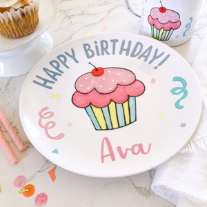 Pink Birthday Plate - Personalized First Birthday Gift - Pink Cupcake Plate - Birthday Girl - Personalized Birthday Plate 1st Birthday