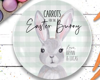 Ceramic Easter Bunny Plate, Personalized Easter Gifts, Gingham Easter Bunny, First Easter Gift, Baby Easter Basket, My First Easter Bunny