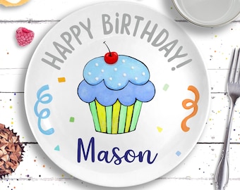 Personalized First Birthday Gift - Blue Cupcake Plate - Birthday Boy - Personalized Birthday Plate - Baby's First Birthday - 1st Birthday