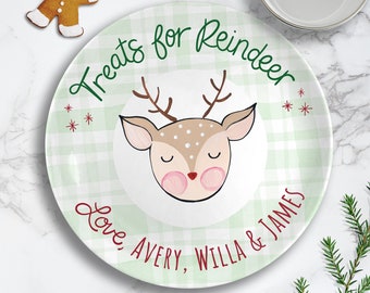 Personalized Treats for Reindeer Plate, Ceramic Christmas Eve Plate Set, Treats for Santa Plate, Cookies for Santa, Christmas Reindeer Tray