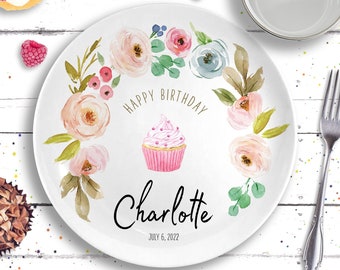 Plato y taza de cumpleaños personalizados de cerámica - Cumpleaños floral pastel - Primer cumpleaños del bebé - Blush Pink Floral - 1st Birthday Gift Girl