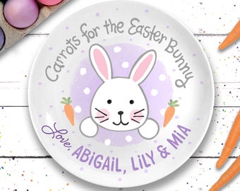 Personalized Easter Bunny Plate - Easter Basket Goodies for girls - Personalized Easter Gift - Carrots for the Easter Bunny - Kids Easter