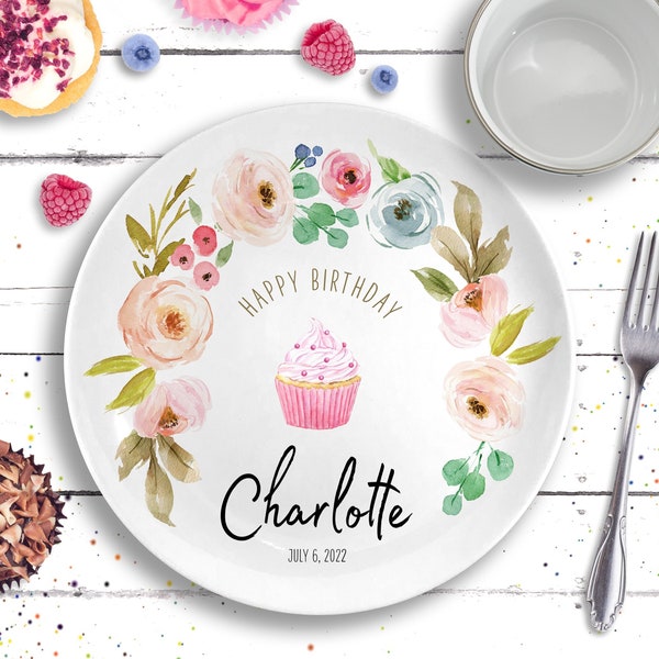 Ceramic Personalized Birthday Plate and Mug - Pastel Floral Birthday - Baby's First Birthday - Blush Pink Floral - 1st Birthday Gift Girl