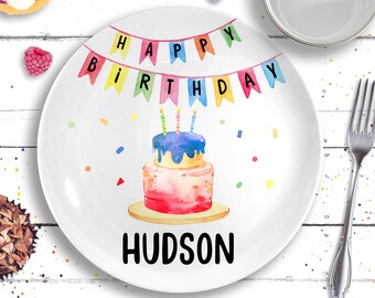 Ceramic Happy Birthday Plate - Personalized Birthday Plates for Kids - Primary Colors - Gift for Boy - 1st Birthday Gift Boy - Birthday Boy