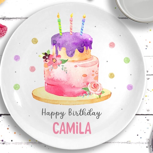 Personalized Ceramic Happy Birthday Plate Girls Birthday Etsy