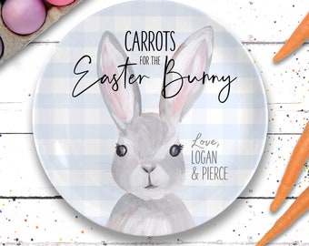Ceramic Easter Bunny Plate, Personalized Easter Basket Goodies for Boys, Carrots for the Easter Bunny, Custom Easter Decor, Easter Gift Kids
