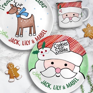 Cookies for Santa Plate Set Regalos personalizados para niños Leche para Santa Mug Regalos para niños y bebés Golosinas para renos Green