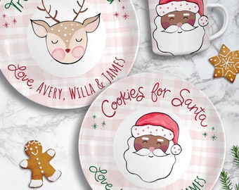 Brown Santa ceramic plate set, Cookies for Santa, personalized heirloom gift for kids
