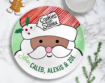 Black Santa Ceramic Plate - Christmas Eve Plate for Kids - Personalized Cookies Milk for Santa - Cookies for Santa Plate - Brown Santa