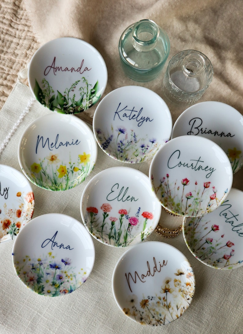 Birth Month Flower Ring Dish With Name Perfect Bridesmaid, Mom or Best Friend Gift Custom Name Gift for Her Birthday image 5