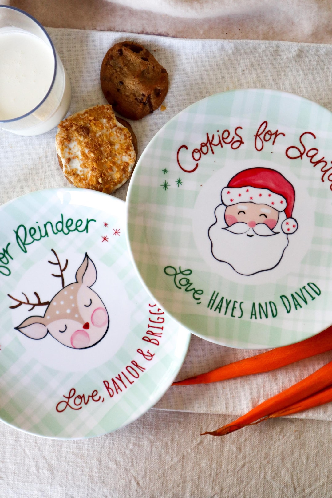Ceramic Personalized Santa Cookie Reindeer Plate Set, Christmas