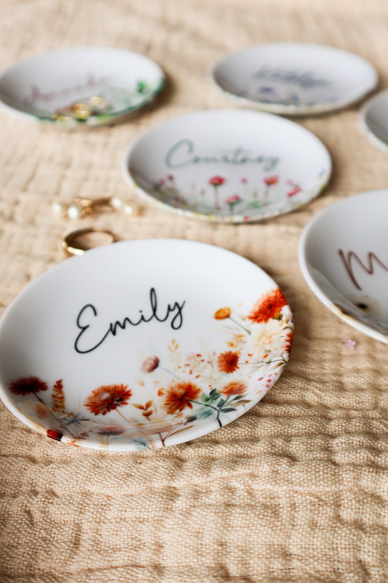Birth Month Flower Ring Dish With Name Perfect Bridesmaid, Mom or Best Friend Gift Custom Name Gift for Her Birthday image 6