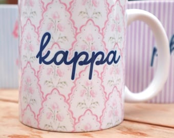 Kappa Sorority Mug with Greek Letters and Preppy Print, Cute Kappa Kappa Gamma Gift for Bid Day, Big Little Reveal & Alumnae