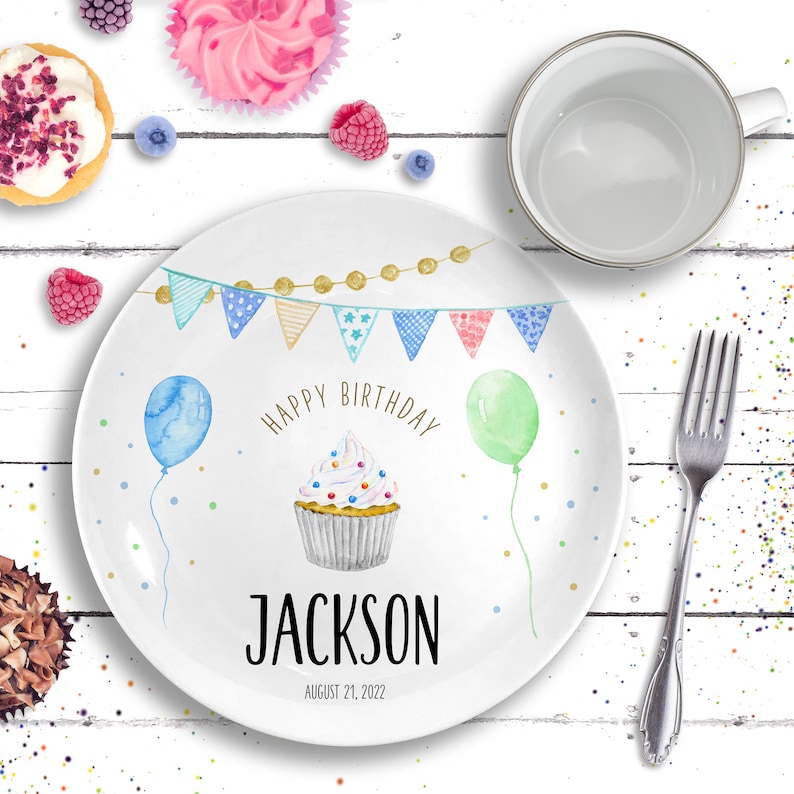 Boy Birthday Ceramic Plate 1 Year Old Gift for Boy Personalized Birthday Gift for Boy 1st Birthday Gift Birthday Decorations Kids Grey cupcake