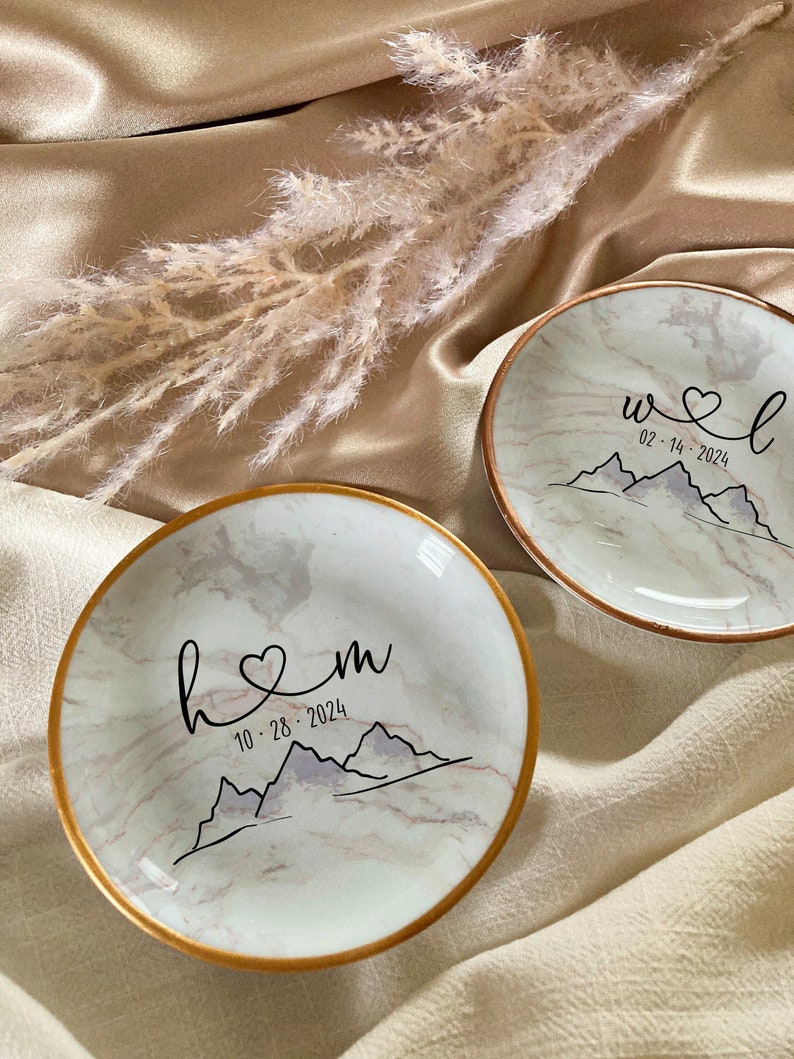 Mountain Ring Dish is Perfect Engagement Gift Personalized Heart Initial Ring Holder Perfect Gift for Engaged Couple Proposal Present image 1
