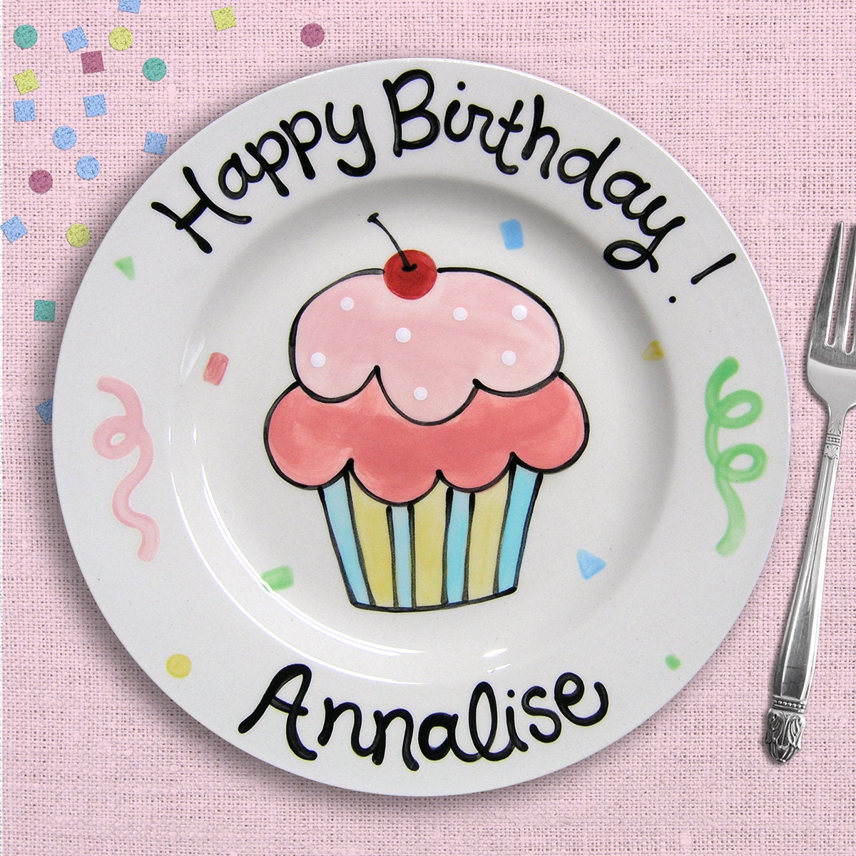 Pink Birthday Plate Personalized First Birthday Gift Pink Cupcake