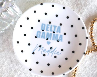 Delta Gamma Sorority Jewelry Dish with Polka Dots