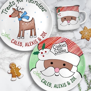 Cookies for Santa Plate Set - Black Santa Personalized Gifts -  Milk for Santa Mug - Gifts for Kids & Babies - Brown Santa - Treats Reindeer