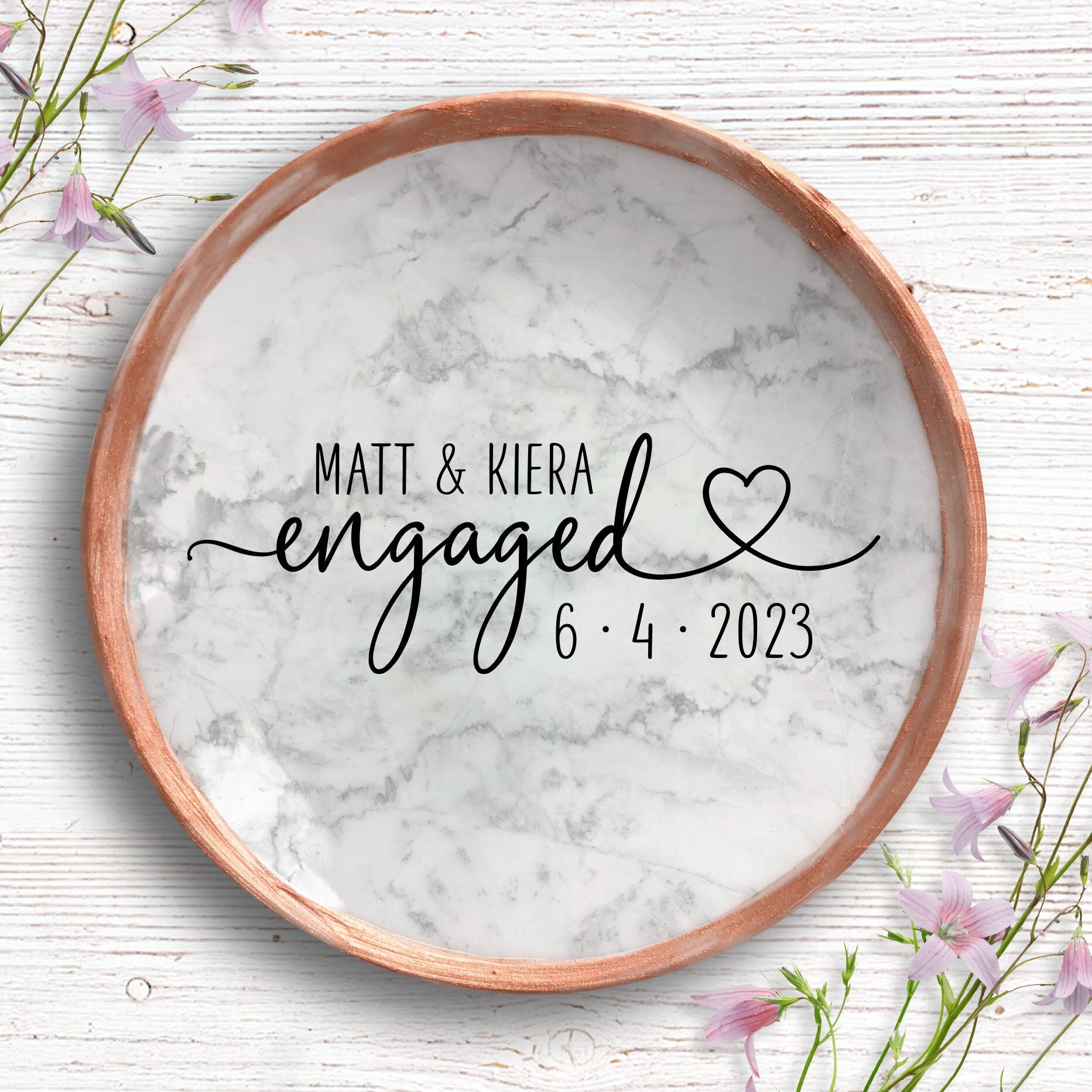 Personalized Marble Engagement Ring Dish, Engaged Ceramic Jewelry Holder