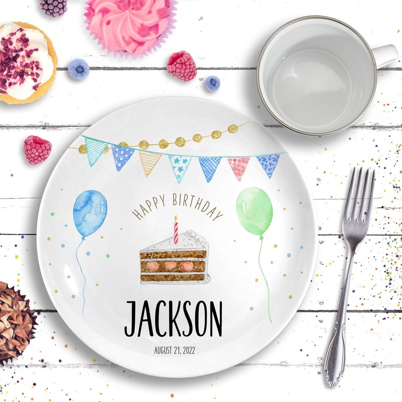 Boy Birthday Ceramic Plate 1 Year Old Gift for Boy Personalized Birthday Gift for Boy 1st Birthday Gift Birthday Decorations Kids Grey cake