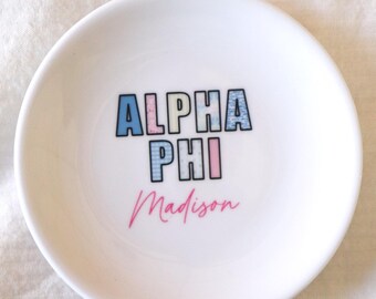 Alpha Phi Patchwork Jewelry Dish, Personalized APhi