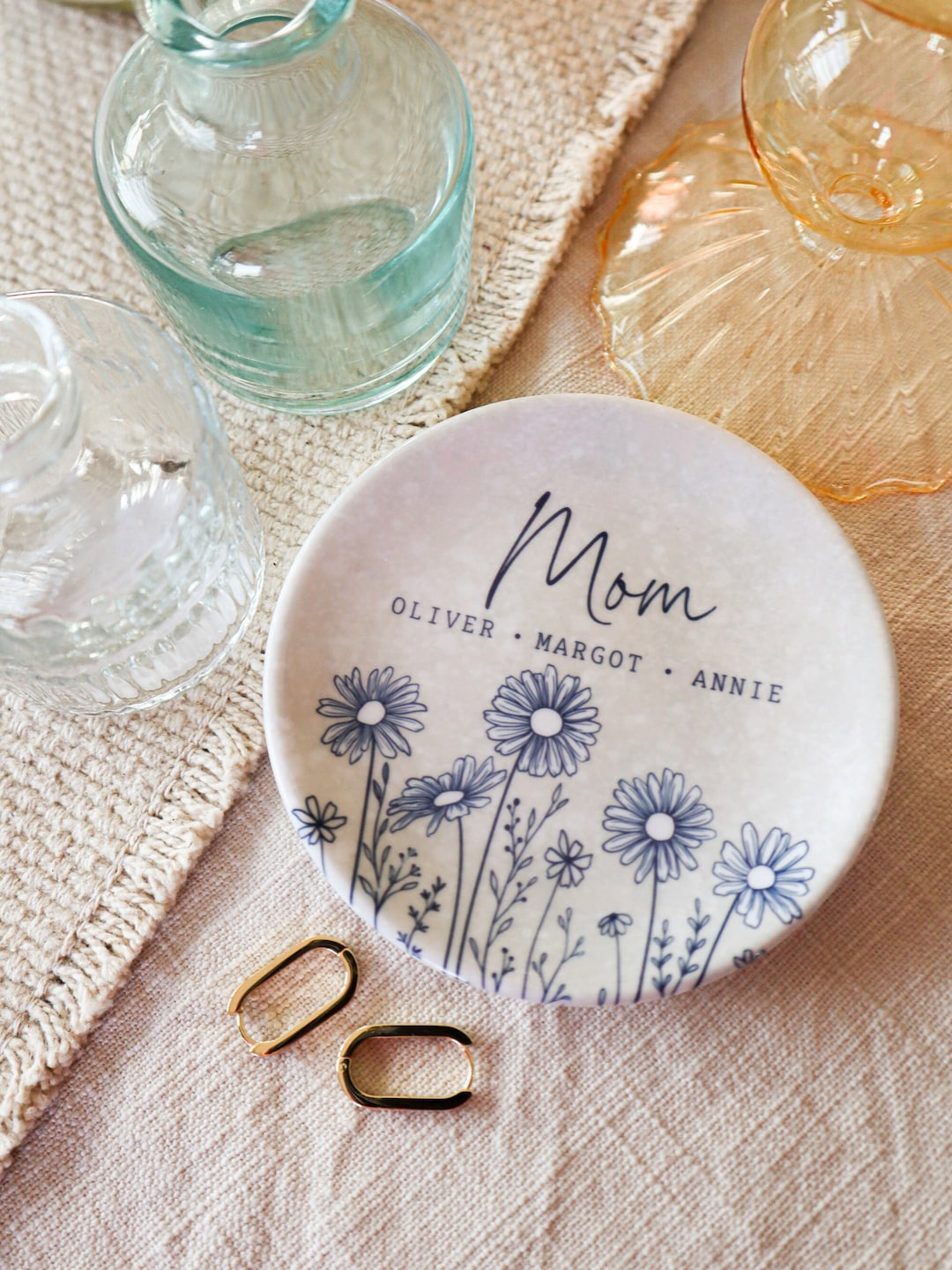Personalized Ceramic Ring Dish • Wildflower Jewelry Holder, Gift for Mom