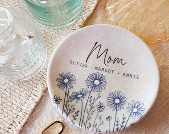 Personalized Ceramic Ring Dish • Wildflower Jewelry Holder, Gift for Mom