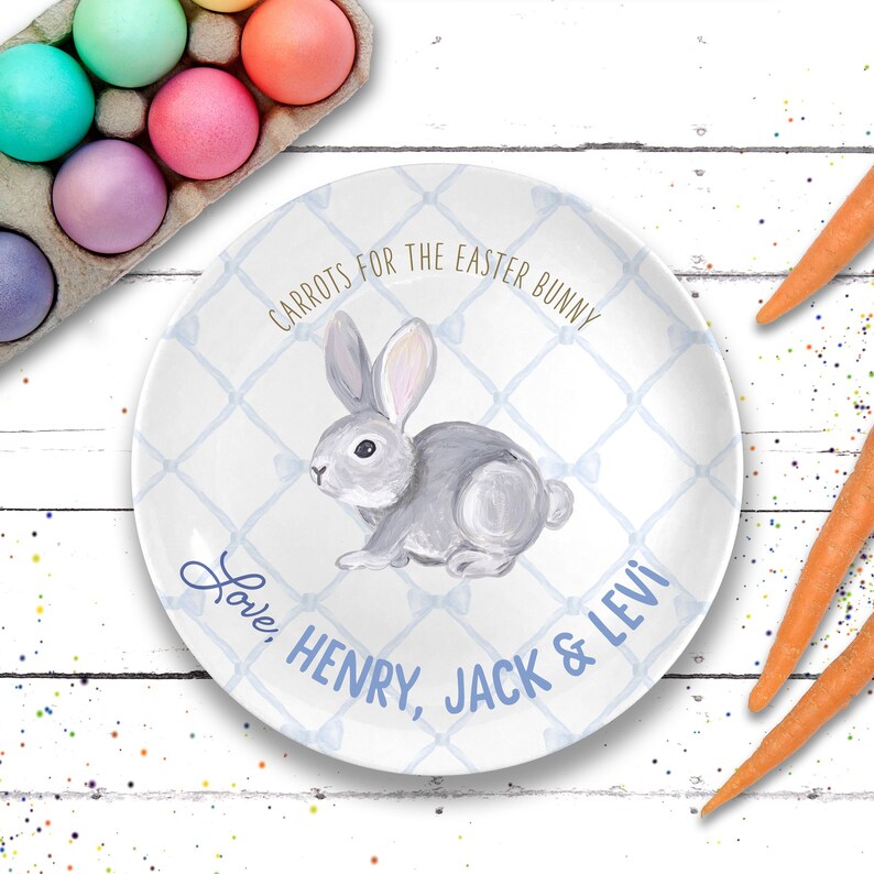 Easter Bunny, Easter Table Decor, Personalized Easter Bunny Plate, Easter Basket Personalized, Customized Easter Tray, Personalized Easter Blue