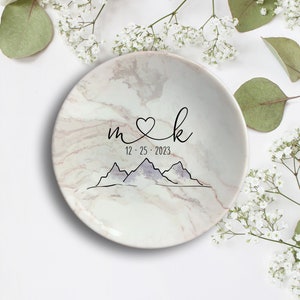 Mountain Ring Dish is Perfect Engagement Gift Personalized Heart Initial Ring Holder Perfect Gift for Engaged Couple Proposal Present No edge color