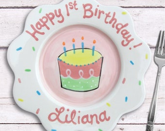 Pink Birthday Plate - Personalized First Birthday Gift - Pink Cupcake Plate - Birthday Girl - Personalized Birthday Plate 1st Birthday