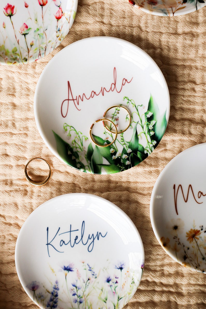 Birth Month Flower Ring Dish With Name Perfect Bridesmaid, Mom or Best Friend Gift Custom Name Gift for Her Birthday image 8