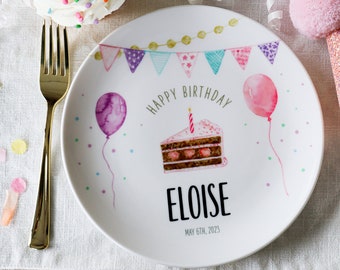 Pink Birthday Cake Plate - Personalized Ceramic Birthday Plate - Birthday Gift for Girl - 1st Birthday Party Girl- Baby Girl First Birthday