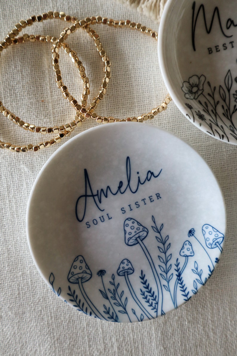 Best Friend Gift Personalized Jewelry Dish Perfect Bridesmaid or Bestie Gift Custom Name Gift for Her Birthday Wildflower Ring Dish image 10