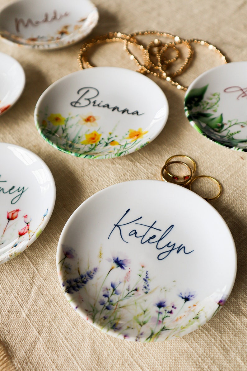 Birth Month Flower Ring Dish With Name Perfect Bridesmaid, Mom or Best Friend Gift Custom Name Gift for Her Birthday image 9