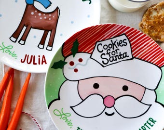 Personalized Santa Plate Set, Christmas Eve Ceramic Tradition, Reindeer Treats