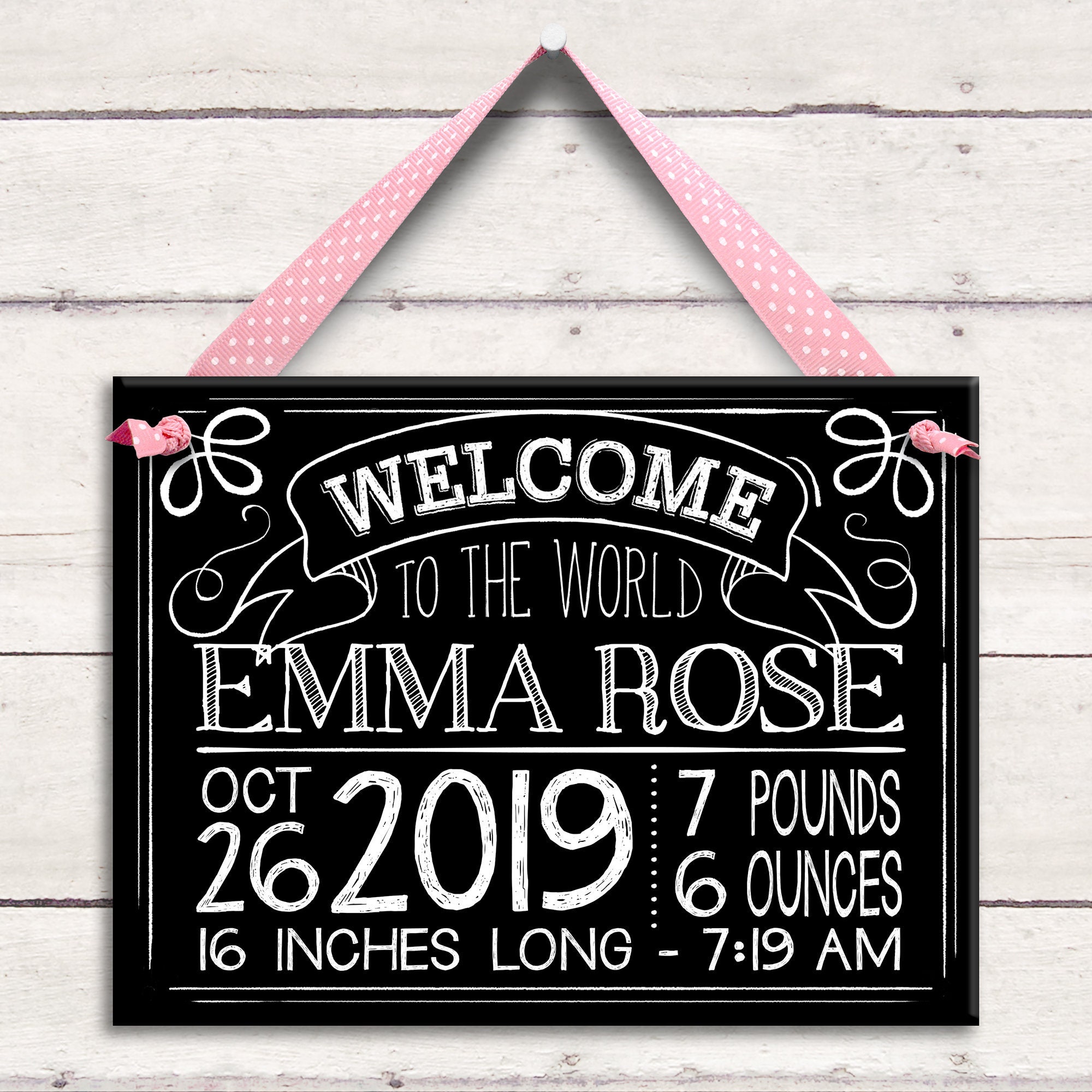 personalized baby girl chalkboard birth announcement chalkboard baby announcements