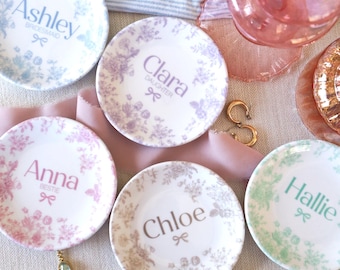 Love Shack Jewelry Dish with Coquette Bow, Personalized Ceramic Name Ring Dish