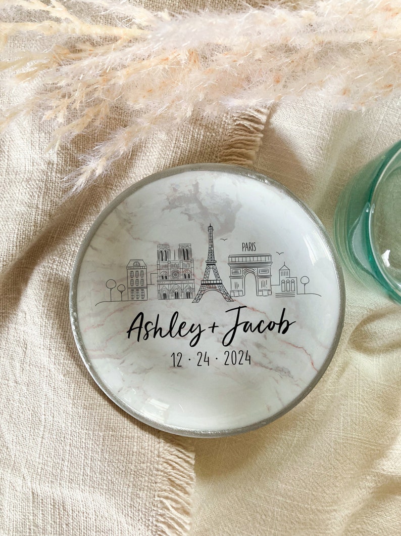 Custom City Ring Holder Perfect Personalized Gift for Engaged Couple Gift for Best Friend Wedding Skyline Ring Dish Paris World City image 1