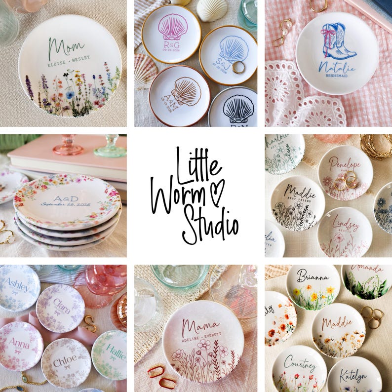 Personalized Ceramic Ring Dish, Hand-Drawn Wedding Engagement Gift, bild 8