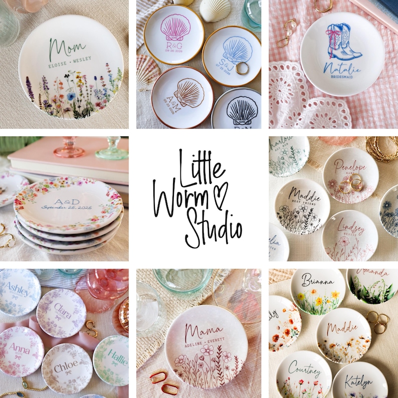 Personalized Ceramic Ring Dish • Wildflower Jewelry Holder, Gift for Mom image 11