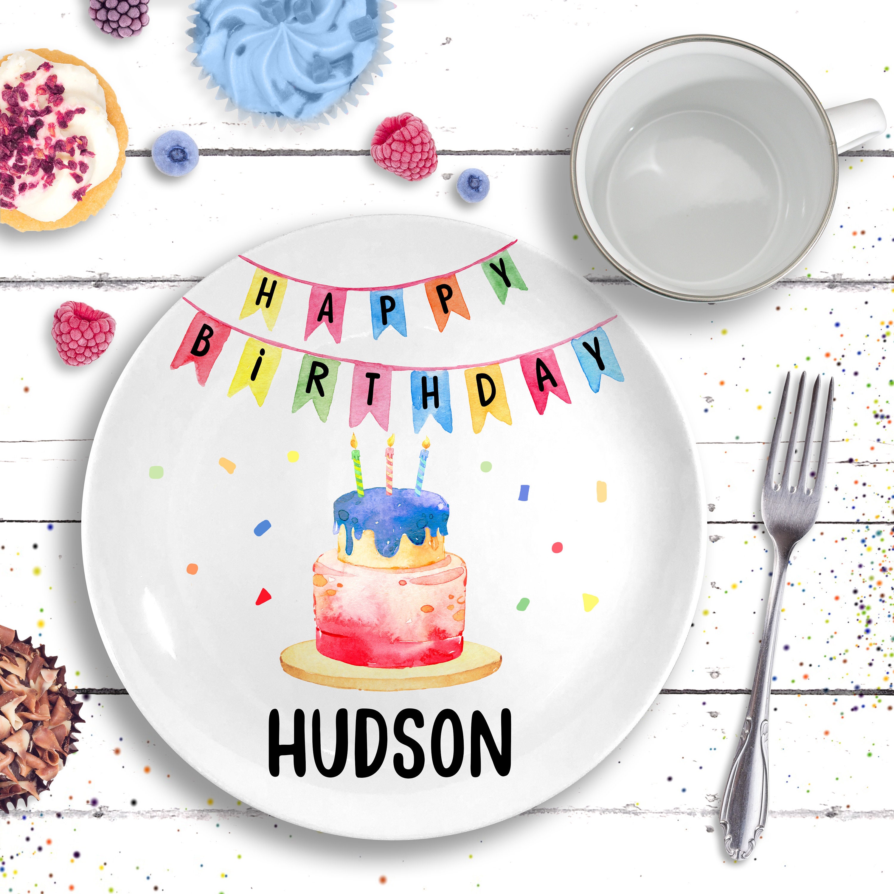 Personalized Ceramic Birthday Plate: Primary Colors, Gift for Boy