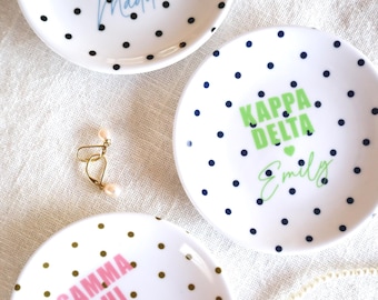 Personalized Sorority Jewelry Dish, Alpha Phi, Gamma Phi, Pi Phi, ChiO, TriDelt, Kappa, Theta, KD, DG, Alpha Chi, ADPi, Zeta