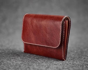 Cartera de cuero cosida a mano / Castaño