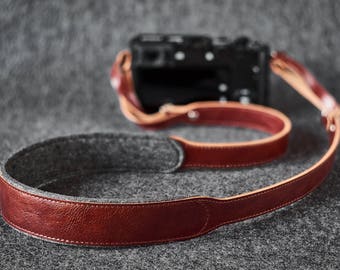 Leather Felt Camera DSLR Mirrorless Canon Nikon Fujifilm Sony Strap Hand-made