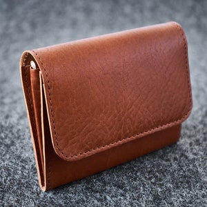 Cartera de cuero KZNR cosido a mano Minimal Simple / Marrón
