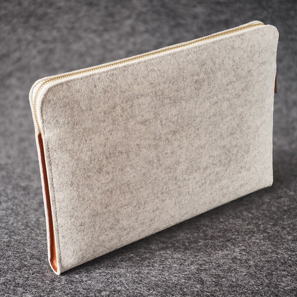 Laptop Felt and Leather Folio Case Hand-made