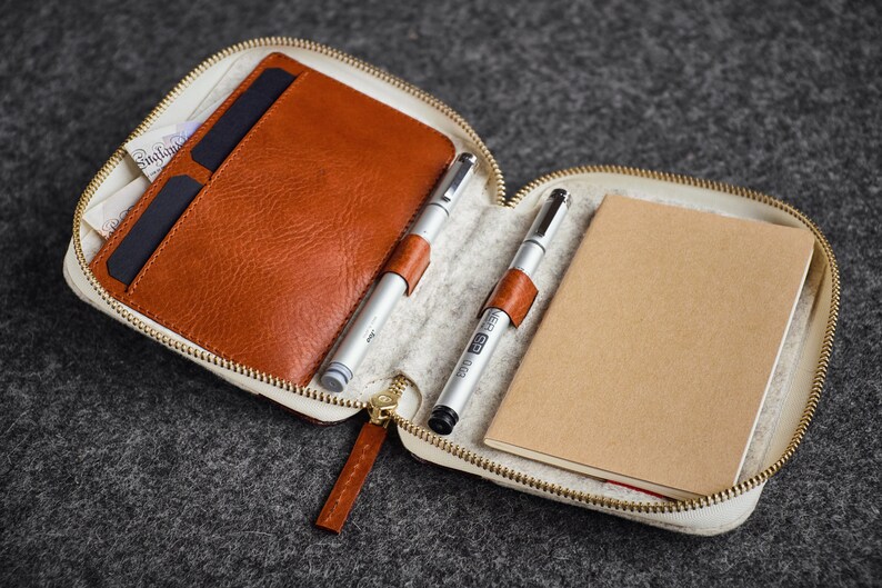 Leather Felt Folio Notebook Travel Case Handmade Etsy