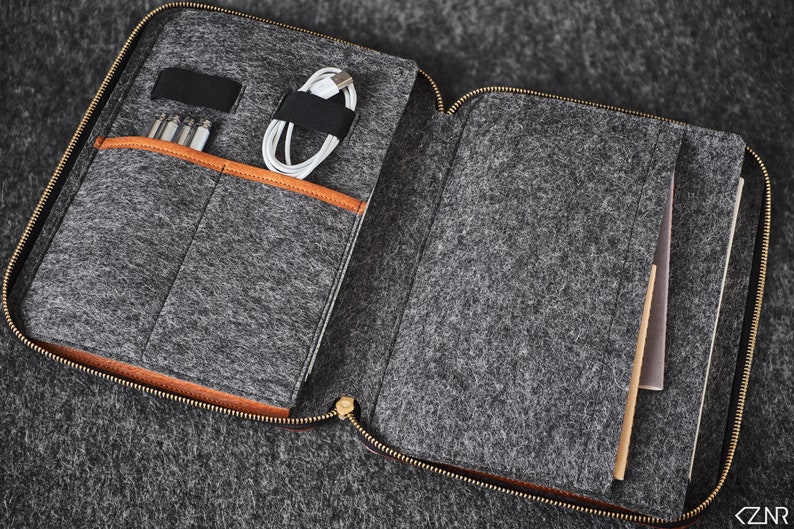 Leather Felt Travel Organizer Folio iPad Pro Documents Etsy